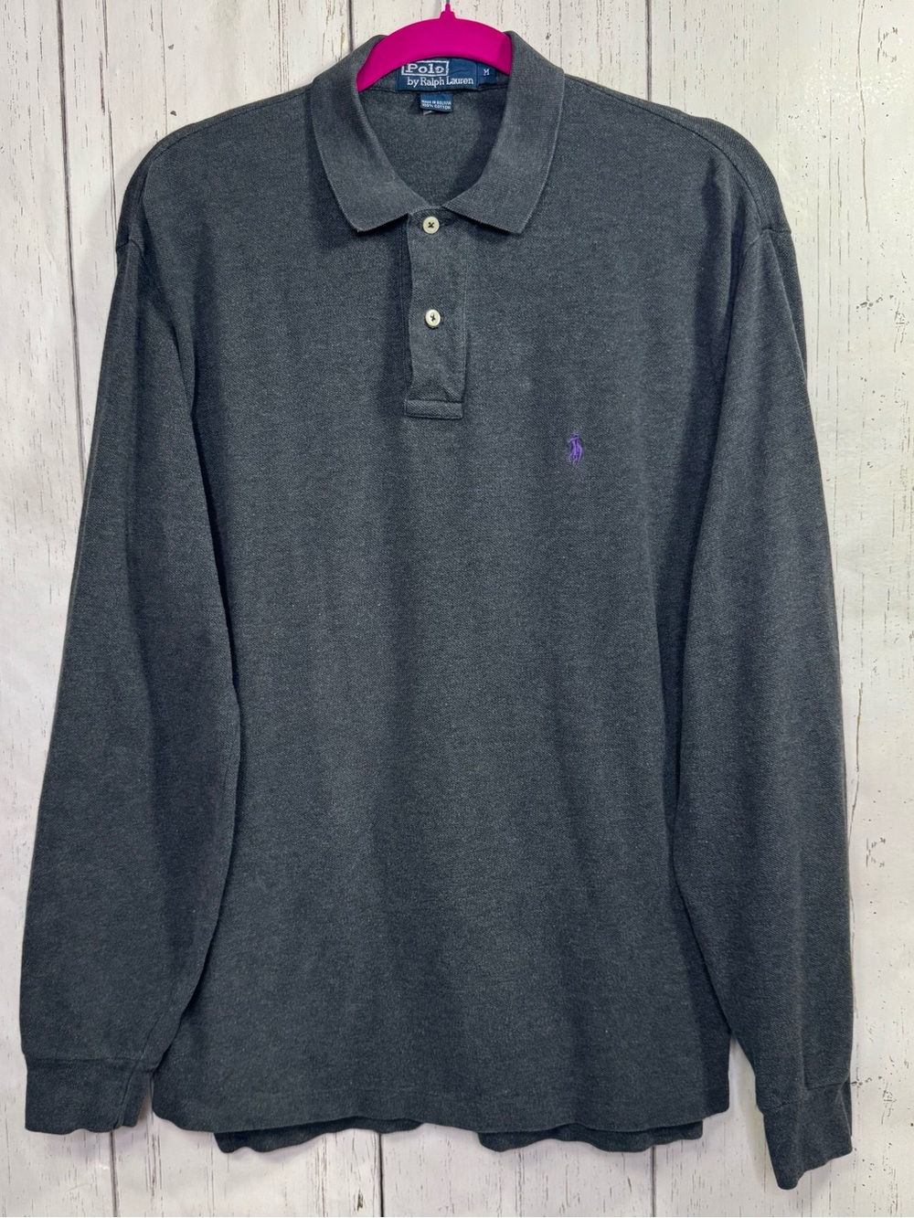 Polo Ralph Lauren Charcoal Gray M Long Sleeve Polo Shirt Pony Preppy Old Money